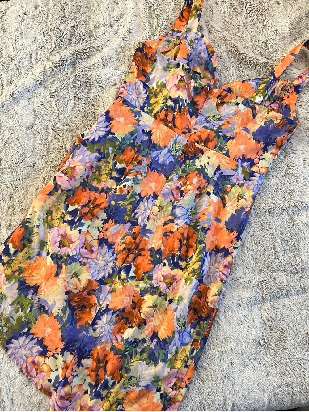 Cider Floral Midi Dress in Orange, Blue & Purple